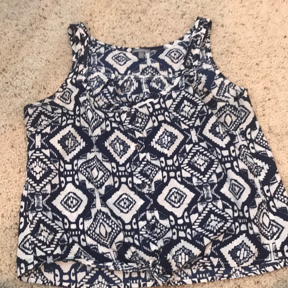 Blue and white tank top from Charlotte Russe.